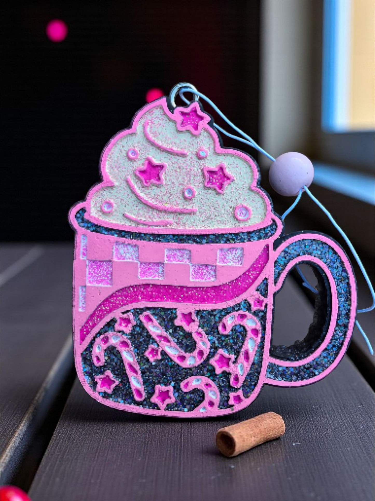 Pink Candy Cane Cup Car Freshie – Flannel Scent