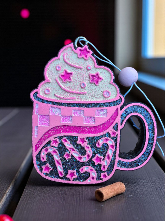 Pink Candy Cane Cup Car Freshie – Flannel Scent