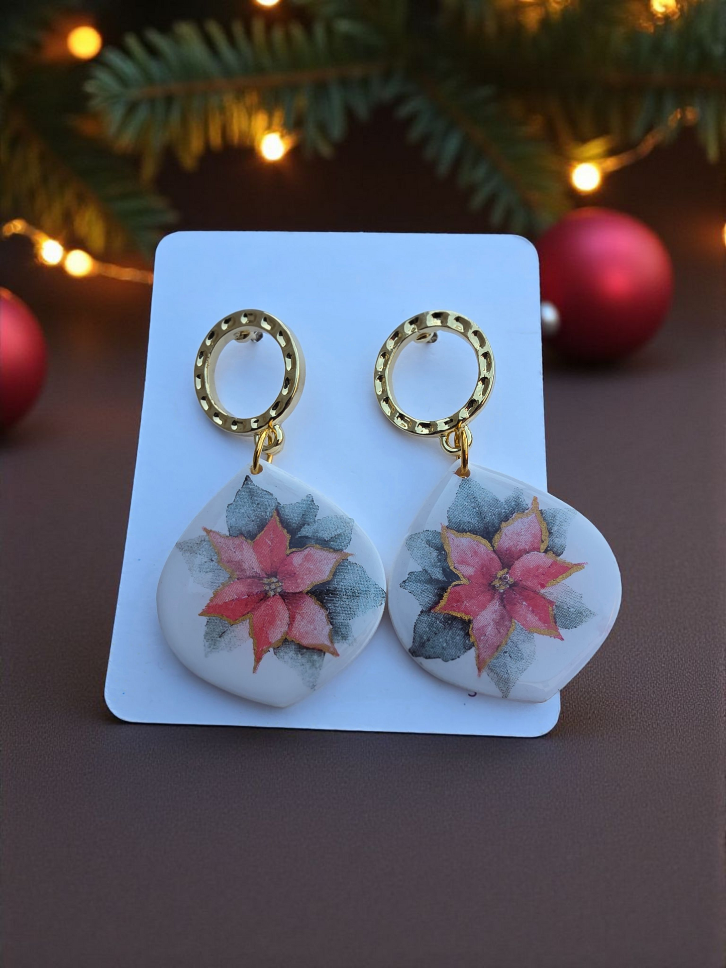 Clay Christmas Earrings – Poinsettia Edition
