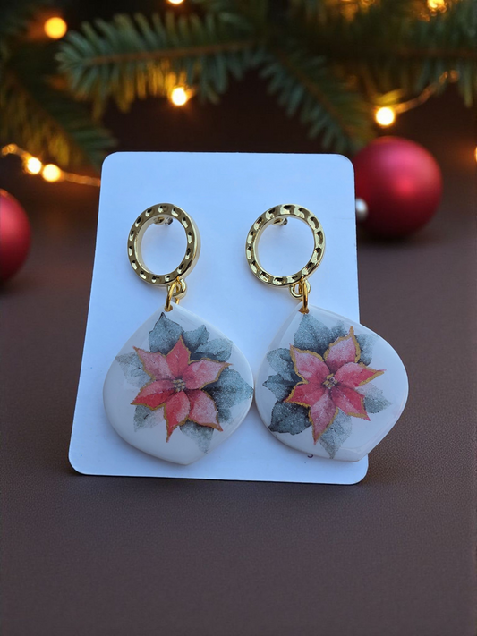 Clay Christmas Earrings – Poinsettia Edition