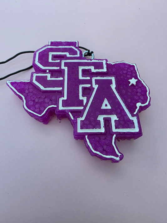 SFA Freshie, Stephen F Austin, SFA Lumberjacks, College Freshie, Collegiate Car Freshie, Car Air Freshener, Strawberry Leather Freshie, Handmade Freshie, Purple Freshie, Texas Freshie