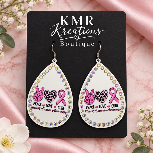 Peace Love Cure Breast Cancer Awareness Earrings