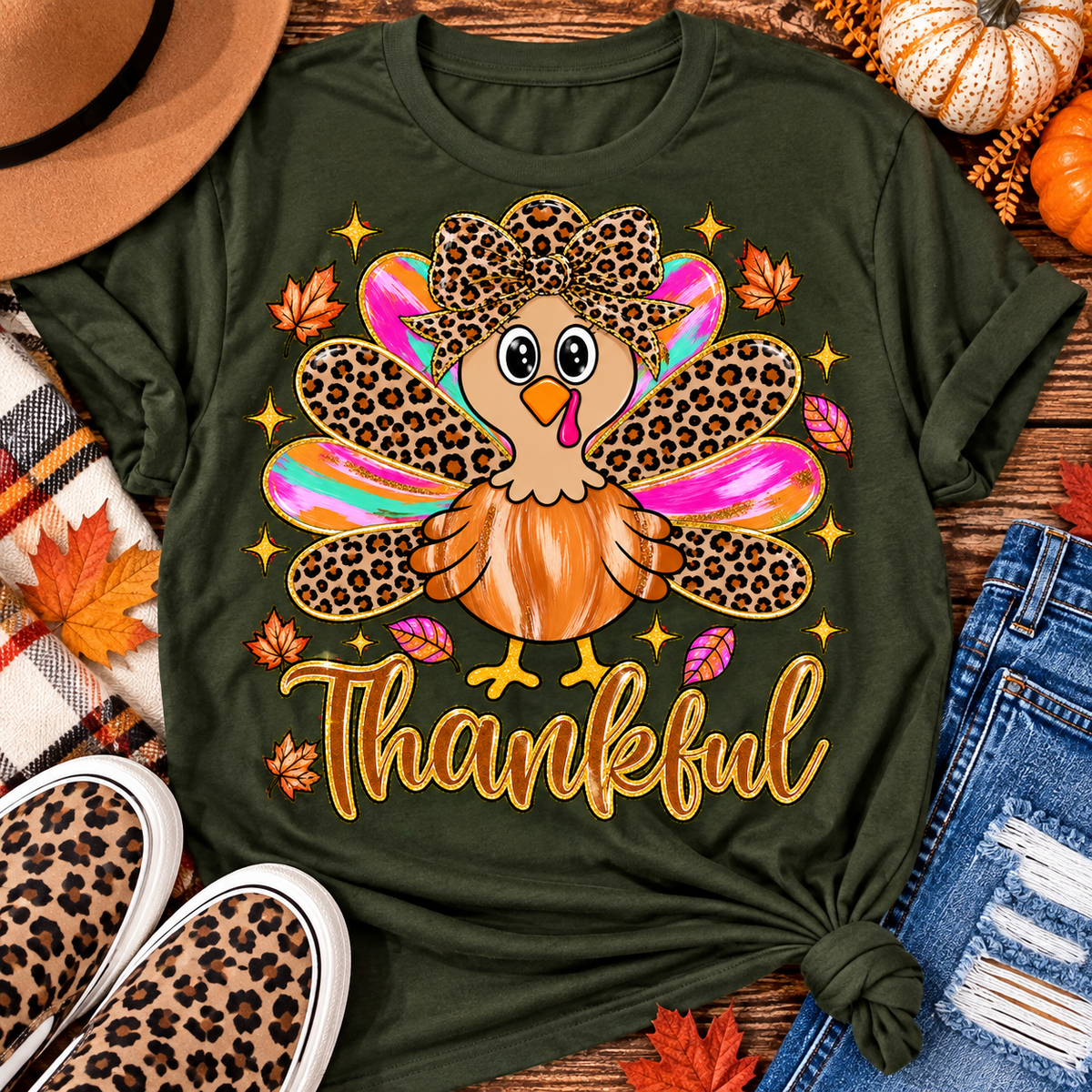 Thankful Leopard Turkey Tee – Dark Olive