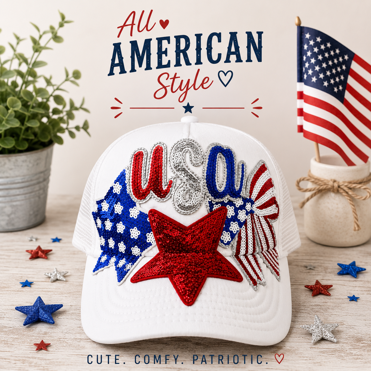 Patriotic Sequin Trucker Hat