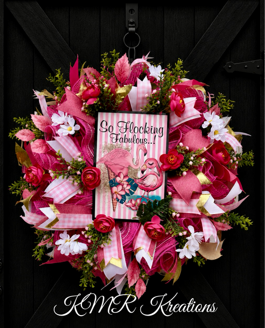 So Flocking Fabulous Flamingo Wreath – Pink Tropical Door Décor