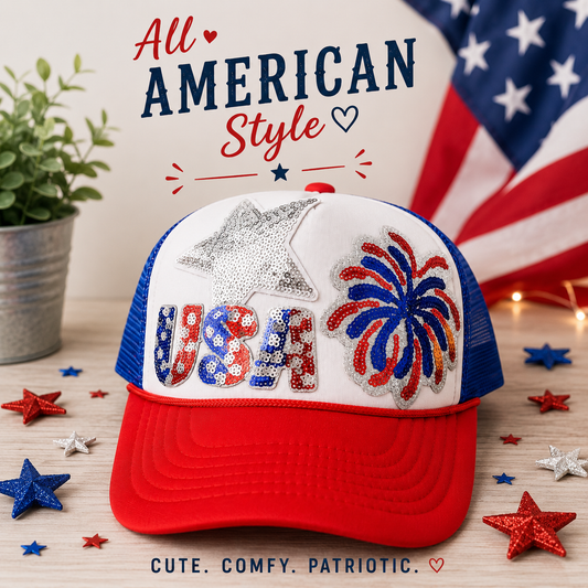 USA Patriotic Sequin Trucker Hat