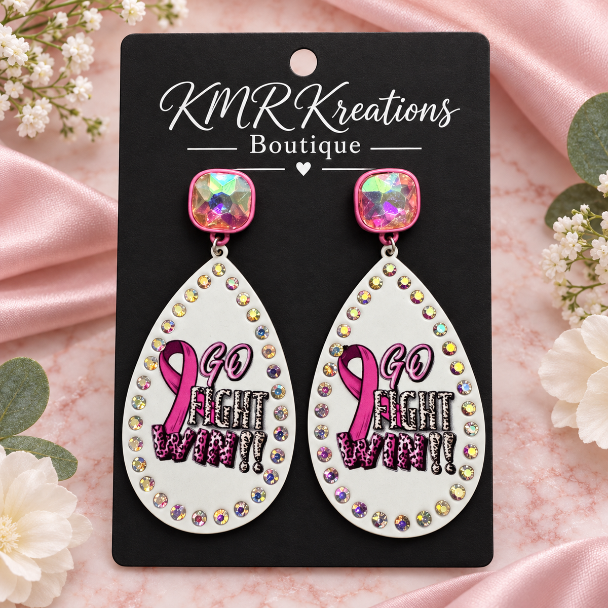 Go Fight Win Breast Cancer Awareness Earrings