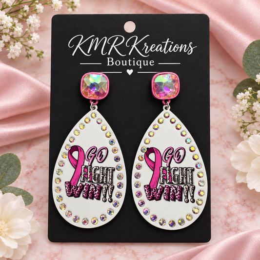 Go Fight Win Breast Cancer Awareness Earrings
