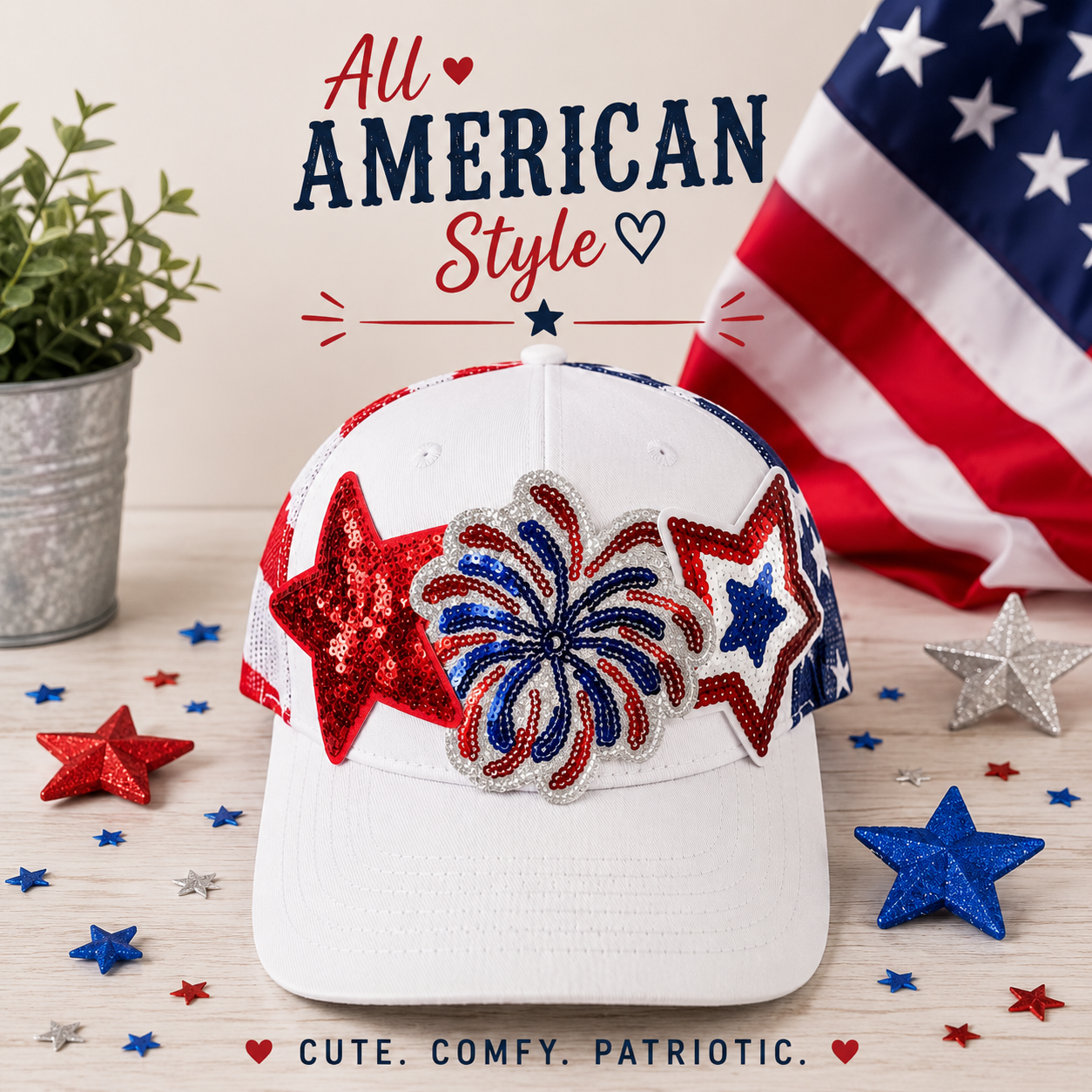 USA Patriotic Sequin Trucker Hat