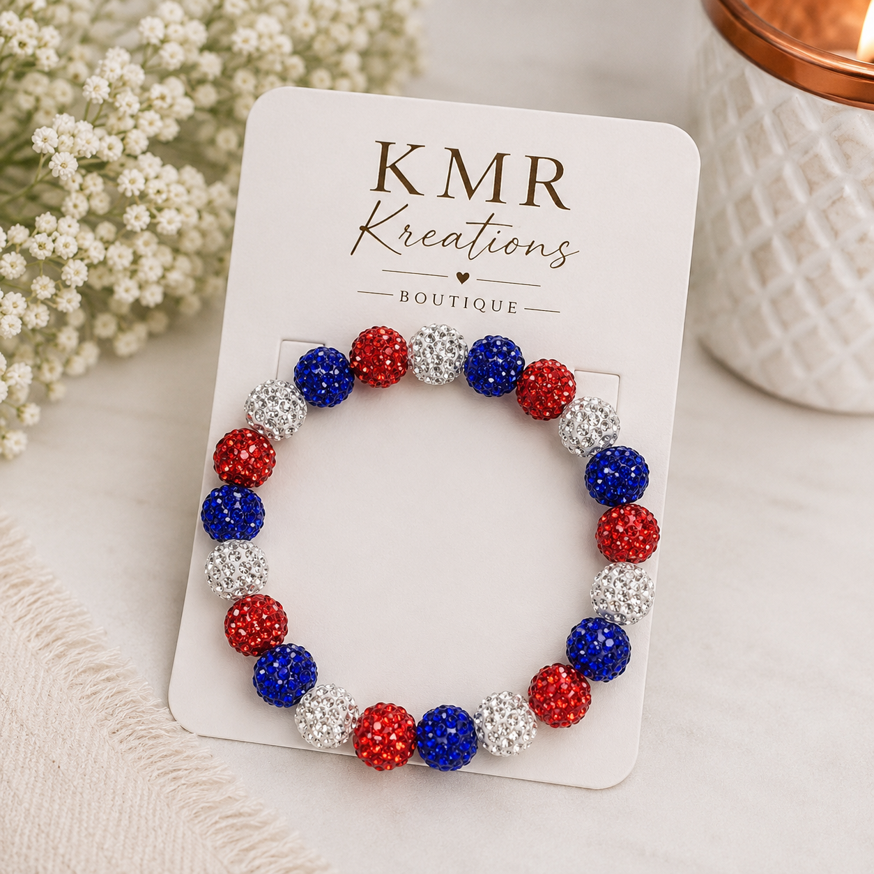 Patriotic Rhinestone Stretch Bracelet