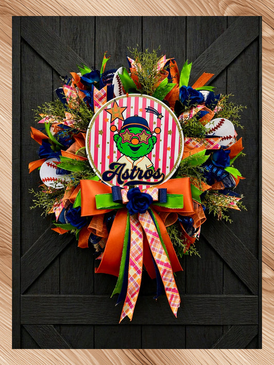 Astros Baseball Wreath – Colorful Houston-Inspired Door Décor