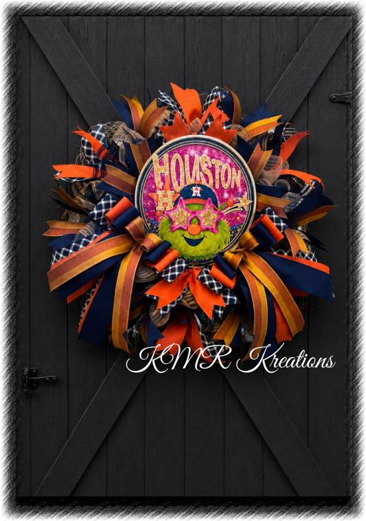 Houston Baseball Wreath – Colorful Orange & Navy Game Day Décor