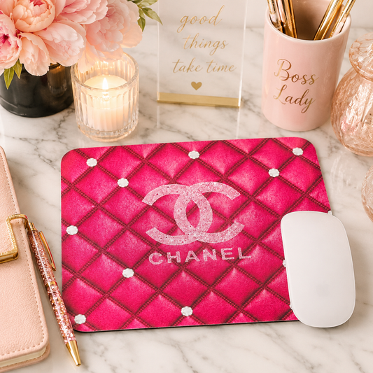 Pink Quilted Glam Mouse Pad | Chic Office Desk Accessory