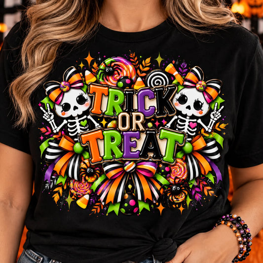 Trick or Treat Skeleton Halloween Graphic Tee