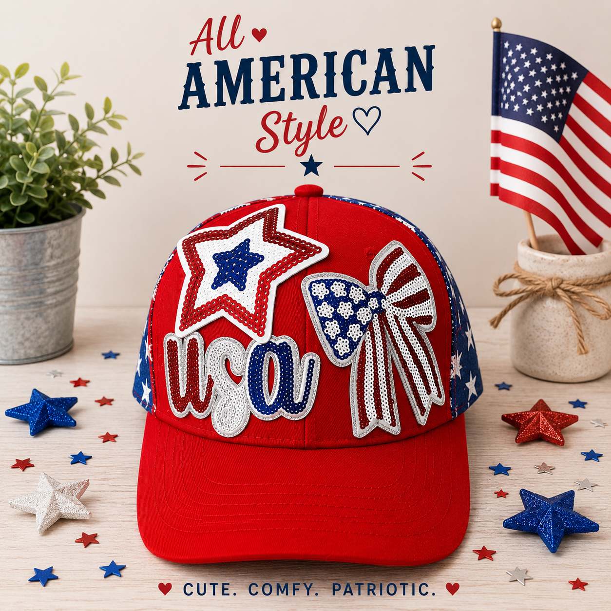 USA Patriotic Sequin Trucker Hat