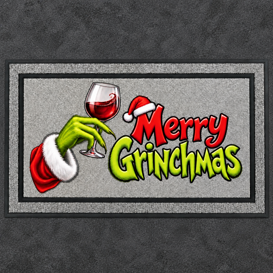 Merry Green Monster Wine Christmas Doormat