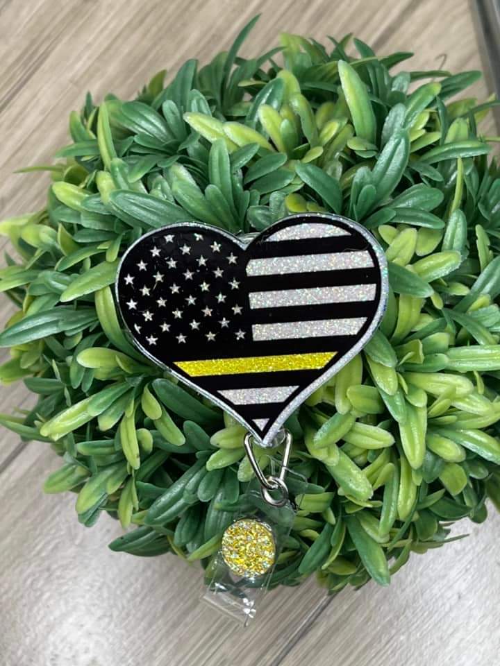 Thin Yellow Line Badge Reel, Dispatcher Badge Reel, Badge Reel, Glitter Badge Ree