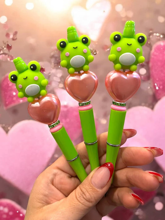 Frog Custom beaded pens, party favors, gift, refillable ink