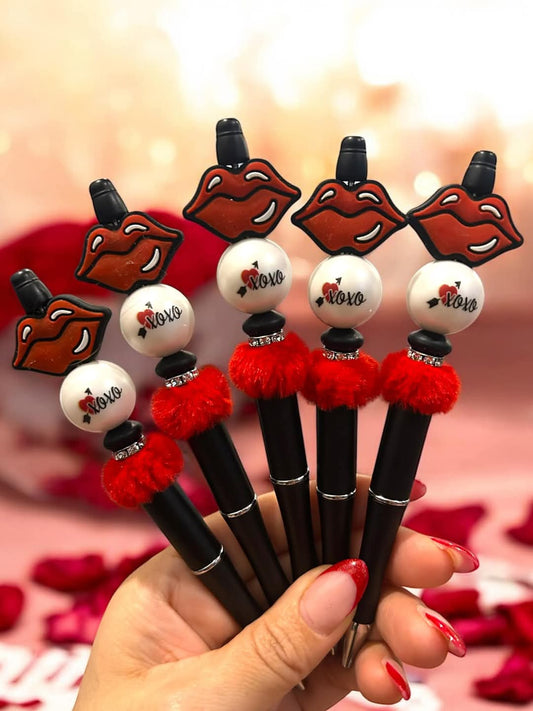 Red Lips Custom beaded pens, party favors, gift, refillable ink