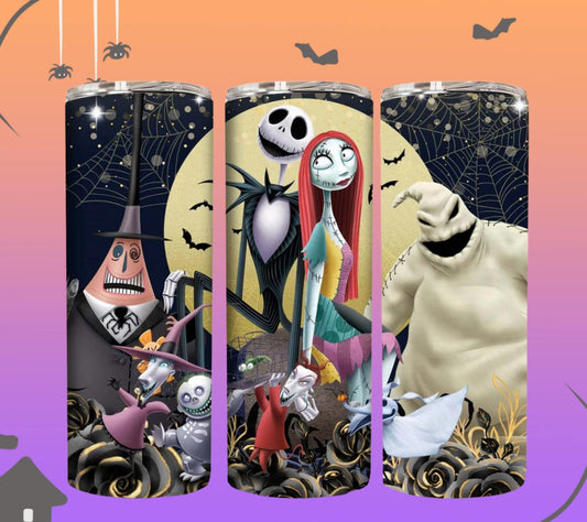Nightmare Before Christmas tumbler, Jack and Sally cup, Halloween tumbler, spooky drinkware, insulated tumbler, Oogie Boogie mug, fall cup, Halloween Town, D- fan gift, gothic tumbler