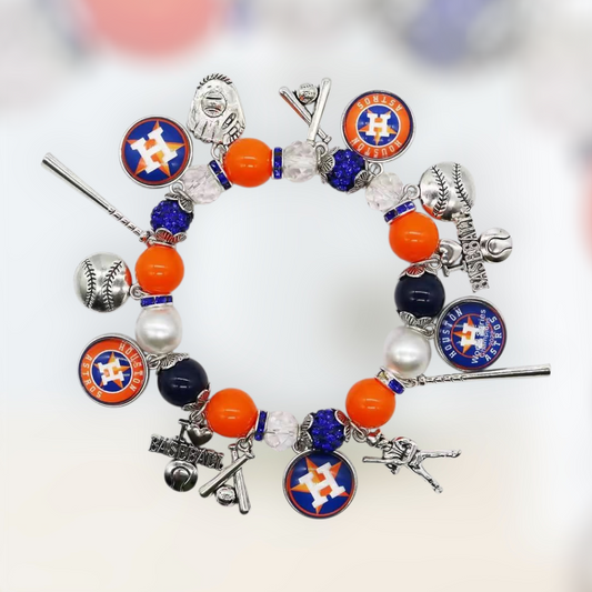 Astros Bracelet, Houston Astros Jewelry, Baseball Fan Bracelet, Astros Charm Bracelet, Houston Sports Gift, Baseball Jewelry, Astros game day outfit, Astros fan gear, Handmade baseball bracelet