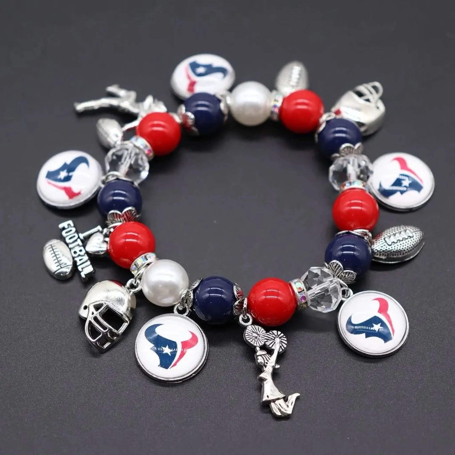 Texans bracelet, football bracelet, game day jewelry, Texans accessories, Houston fan gear, red white blue bracelet, handmade sports jewelry, boutique bracelet, team spirit bracele