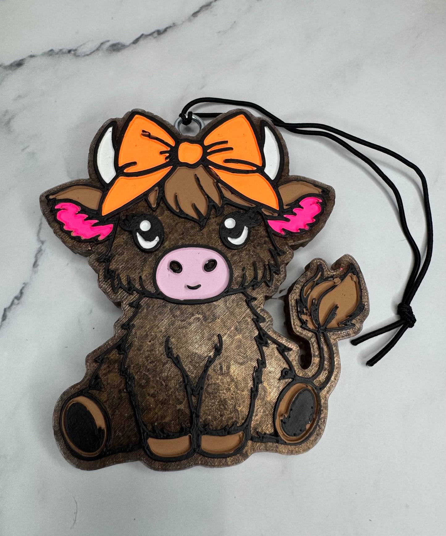 Highland Cow with Bow Car Freshie, Pink and Orange Cow Car Freshie, Gift for Her