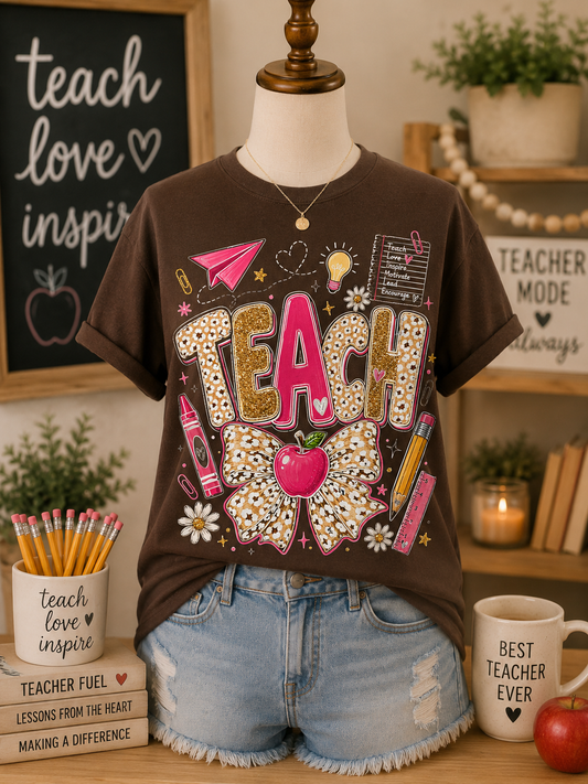 Teach Graphic Tee | Dark Brown Teacher Shirt | Cute Back-to-School Teacher Tee