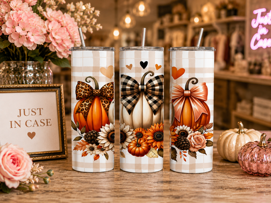 Pumpkin Bow Tumbler – 20 oz Stainless Steel Skinny Tumbler