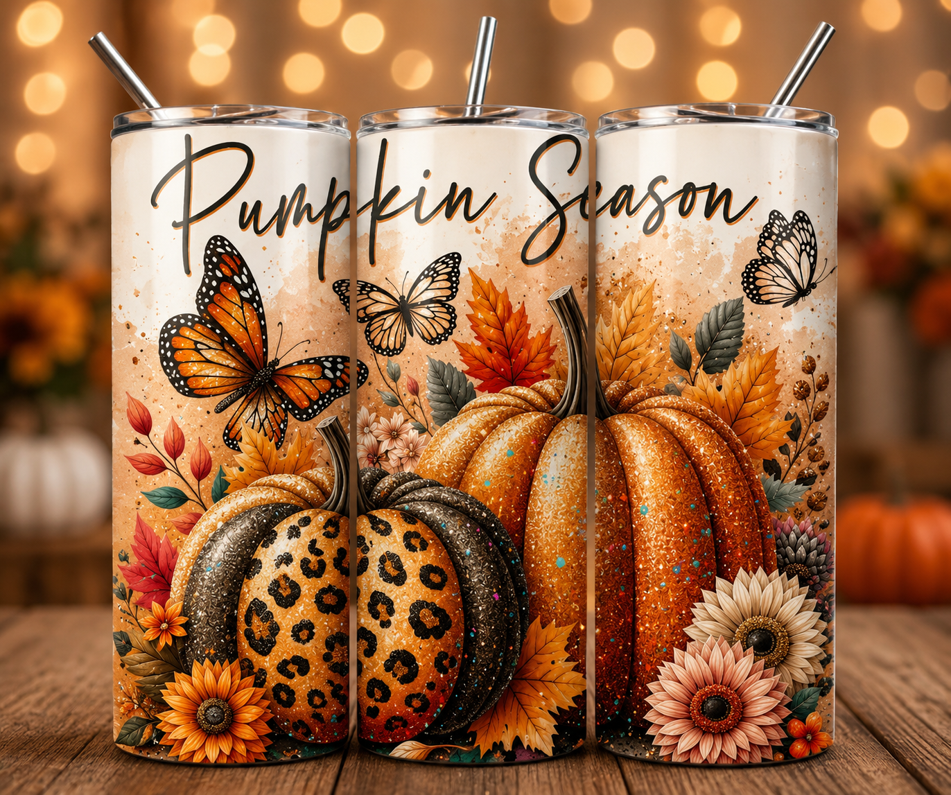 Pumpkin Season Leopard Tumbler – 20oz Stainless Steel