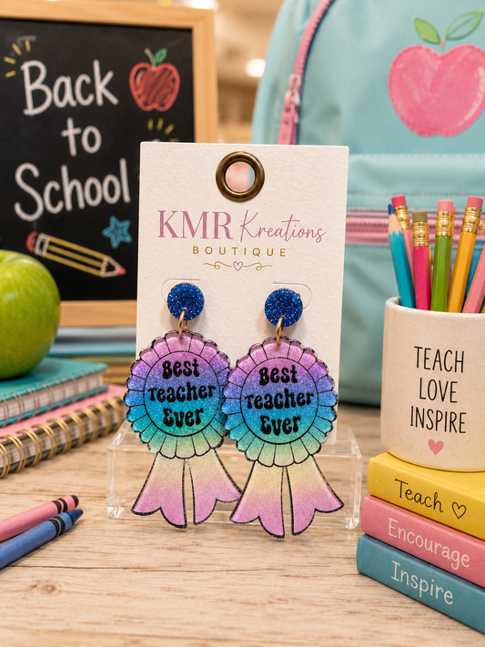 Best Teacher Ever Ribbon Acrylic Earrings