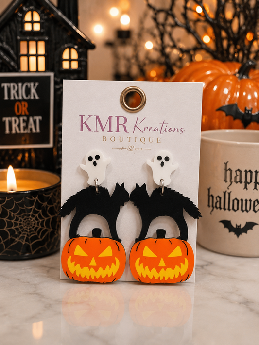 Black Cat & Jack-O’-Lantern Halloween Acrylic Earrings