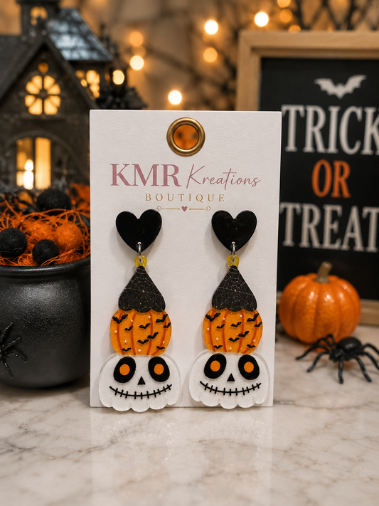 Pumpkin Skull Halloween Acrylic Earrings