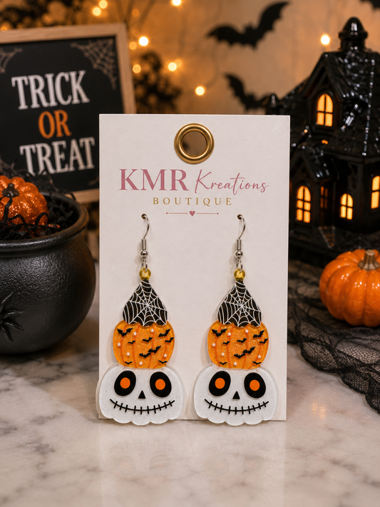 Spider Web Pumpkin Skull Halloween Acrylic Earrings