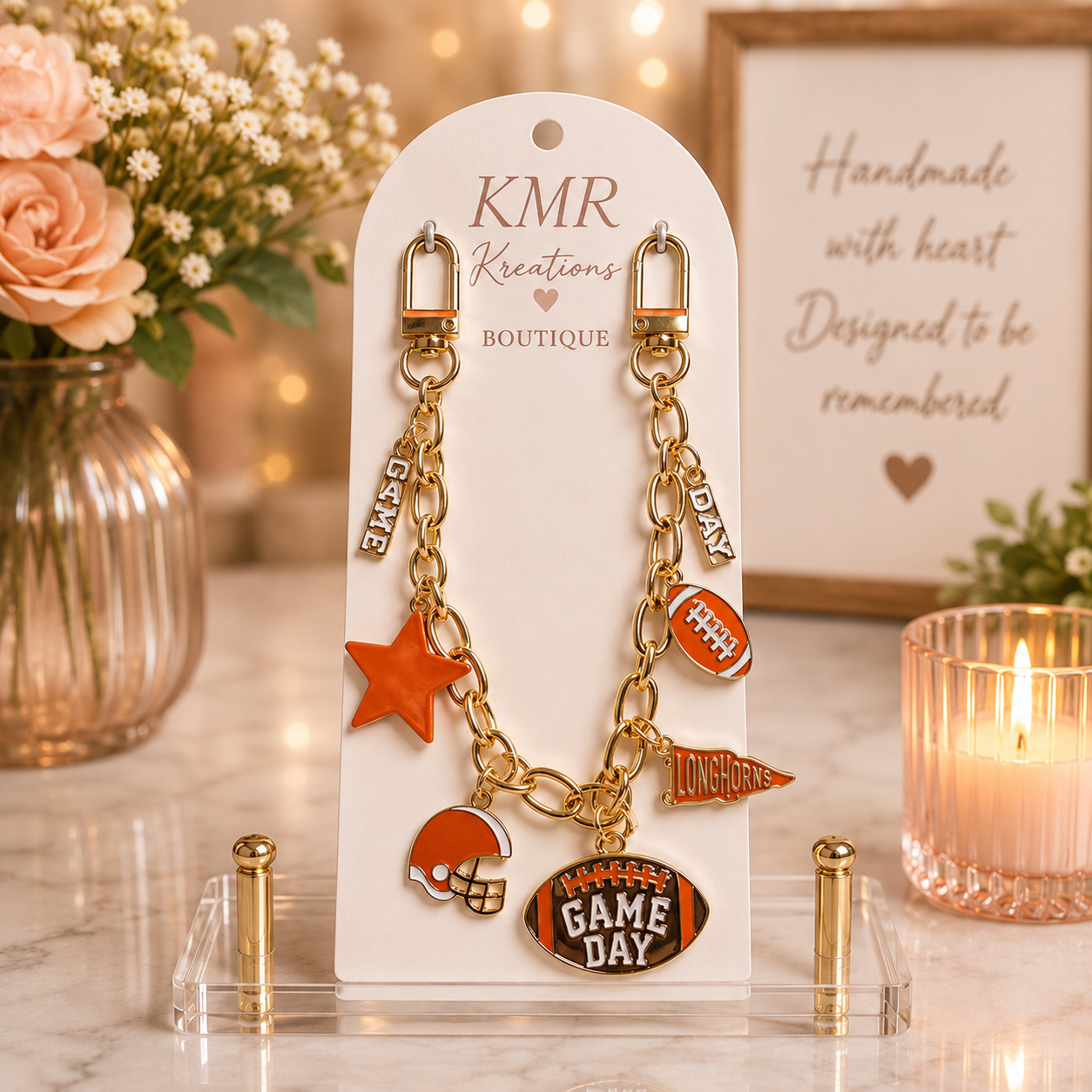 Orange Football Game Day Bag Charm | Football Purse Charm | Sports Fan Bag Accessory