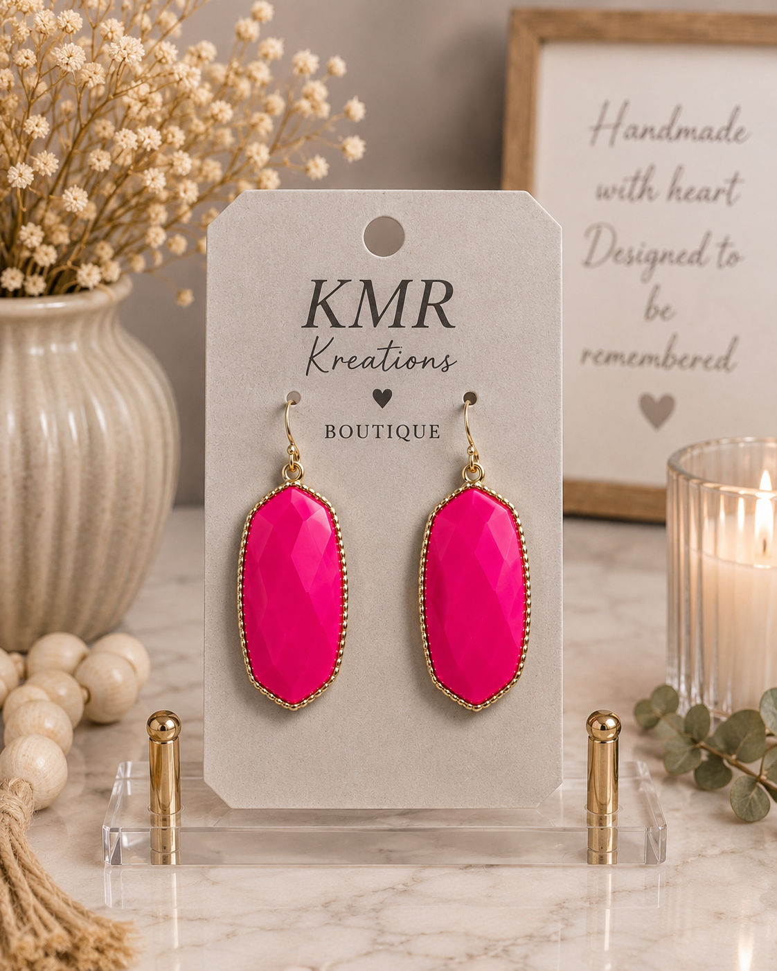 Hot Pink Faceted Statement Earrings