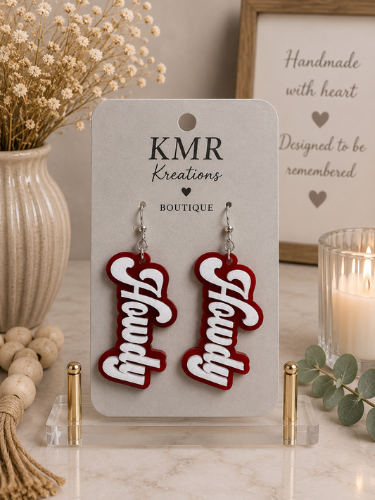 Howdy Script Acrylic Statement Earrings | Texas Western Earrings | Game Day Jewelry