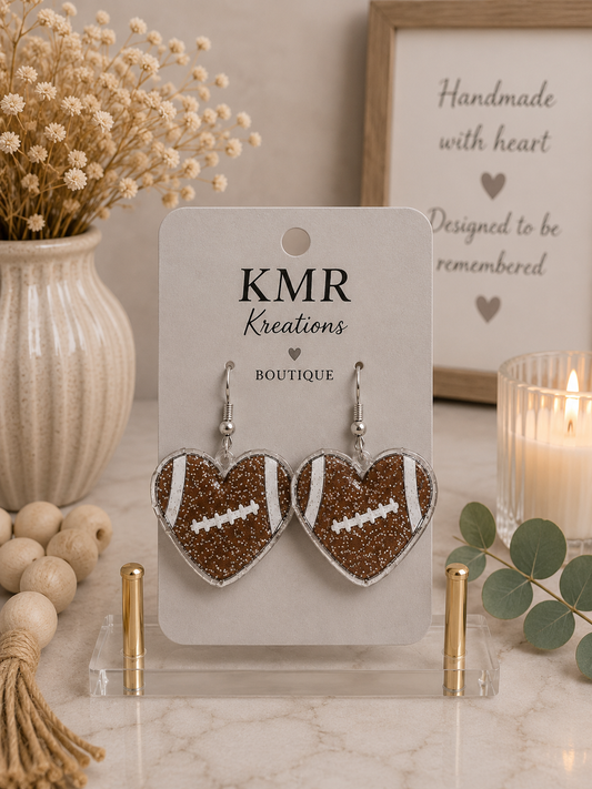 Heart Football Glitter Earrings