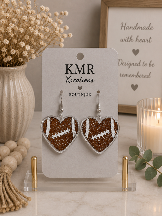 Small Glitter Heart Football Stud Earrings