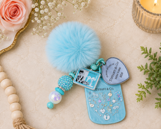 Luxury Tiffany-Inspired Blue Pom Pom Beaded Keychain
