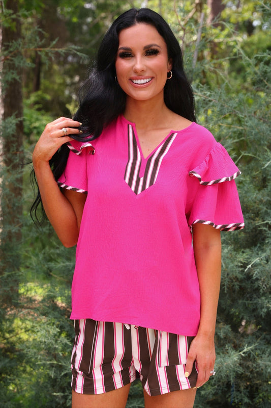 Ava Flutter Sleeve Blouse – Neapolitan Stripes