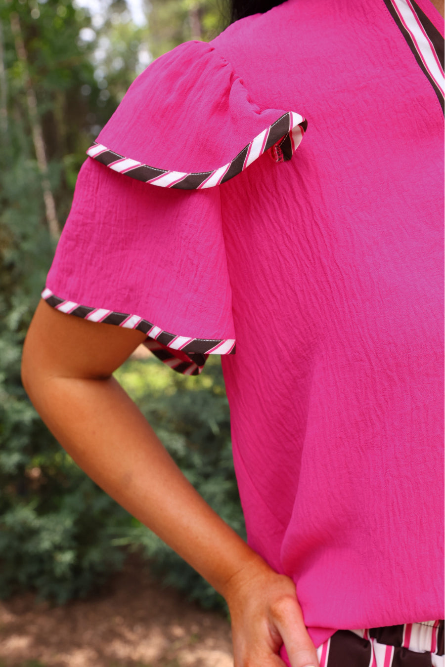 Ava Flutter Sleeve Blouse – Neapolitan Stripes