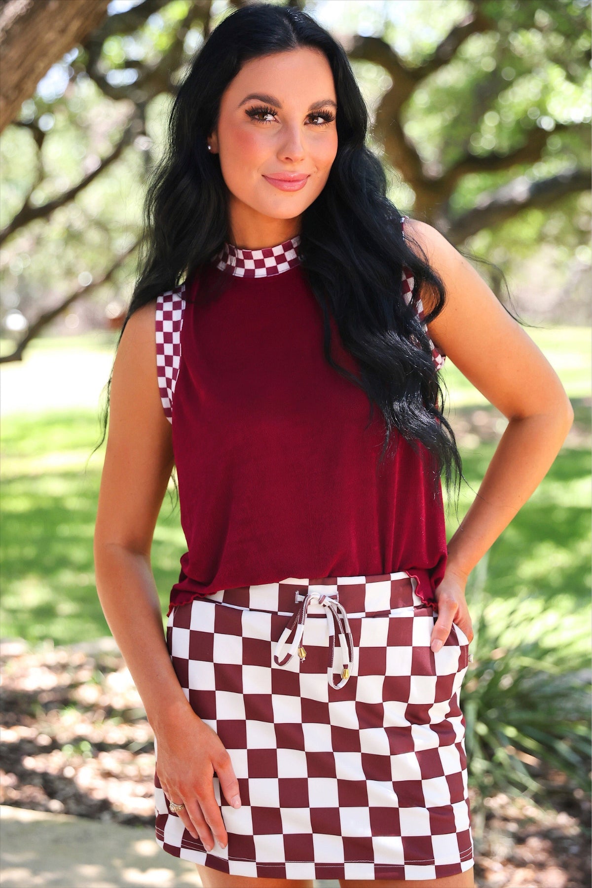 Checkmate Ribbed Tank – Maroon