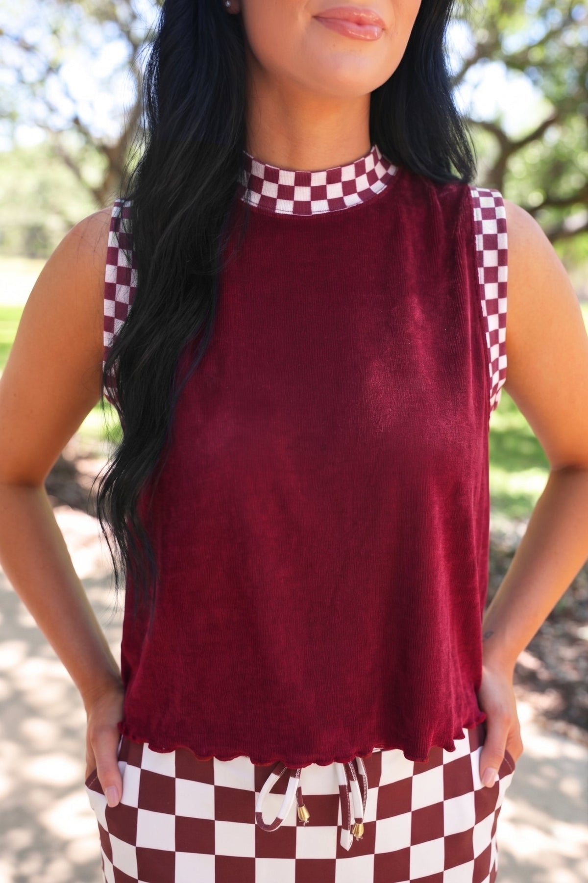 Checkmate Ribbed Tank – Maroon