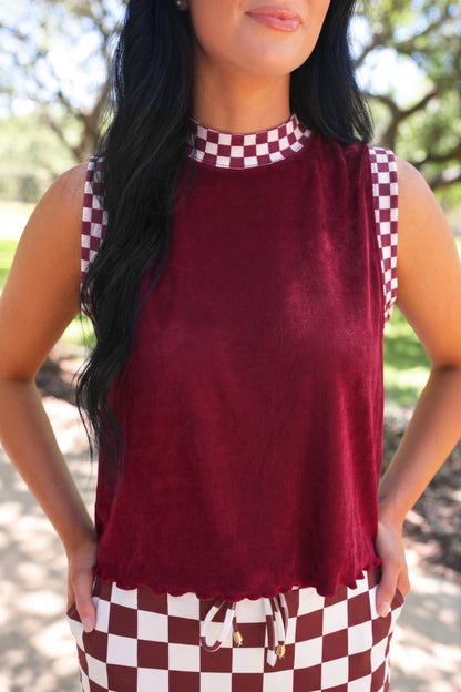 Checkmate Ribbed Tank – Maroon