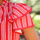 Layla Striped Flutter Sleeve Blouse – Red