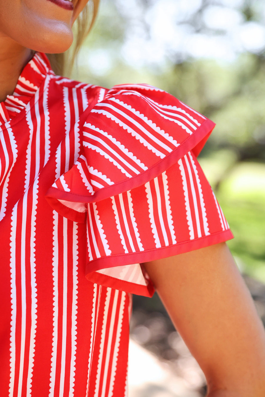 Layla Striped Flutter Sleeve Blouse – Red