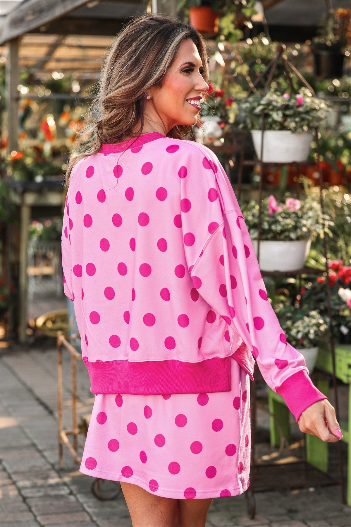 Printed Terry Skort Set – Pink/Magenta Polka Dot