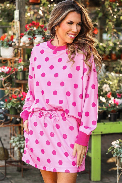 Printed Terry Skort Set – Pink/Magenta Polka Dot