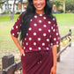 Emma Mesh Tee – Burgundy Polka Dot